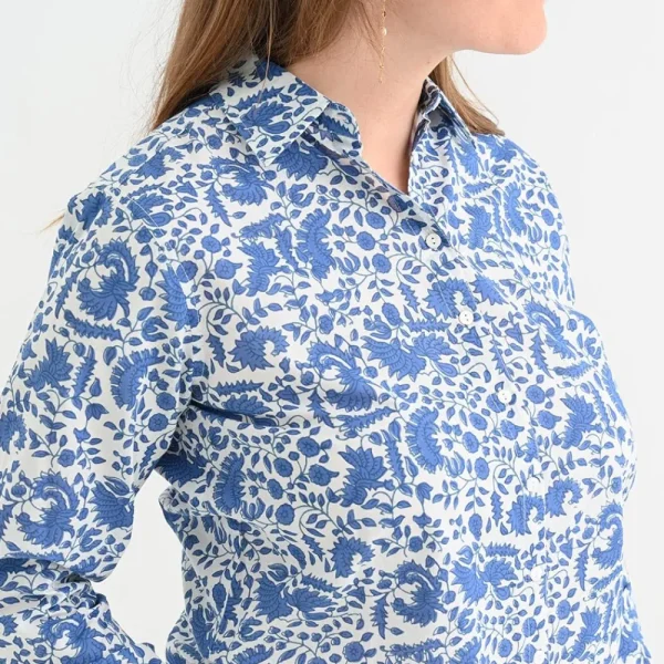 Outlet Pomegranate Inc Amaranth Blue Button Down Blouse