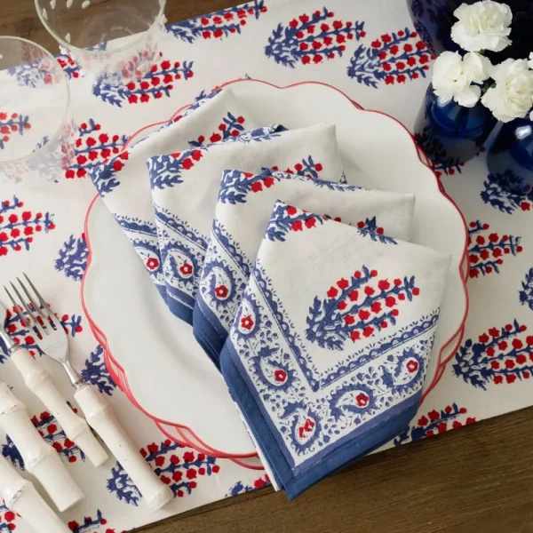 Fashion Pomegranate Inc Block Printed Sagar Red & Blue Napkins