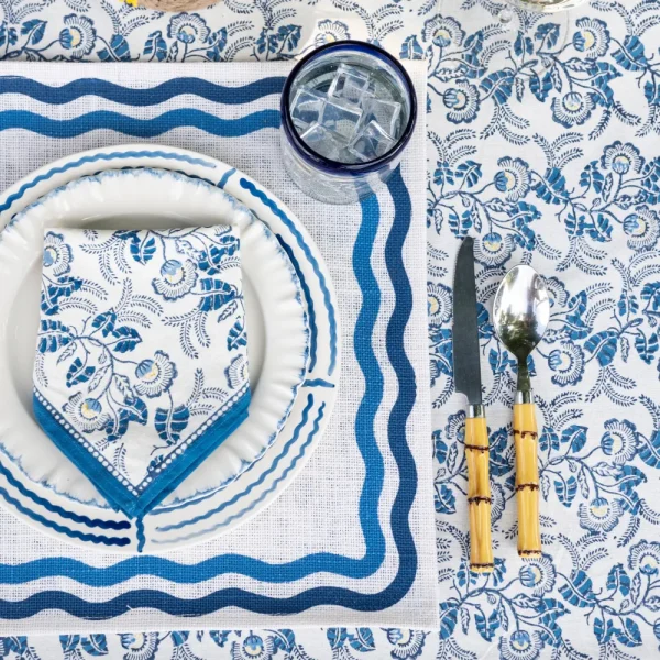New Pomegranate Inc Blue Square Wave Placemat | Set of 4