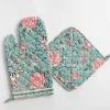 Discount Pomegranate Inc Butterfly Garden Aqua & Rose Oven Mitt Set