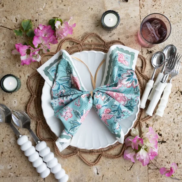 Hot Pomegranate Inc Butterfly Garden Aqua & Rose Napkin | Set of 4