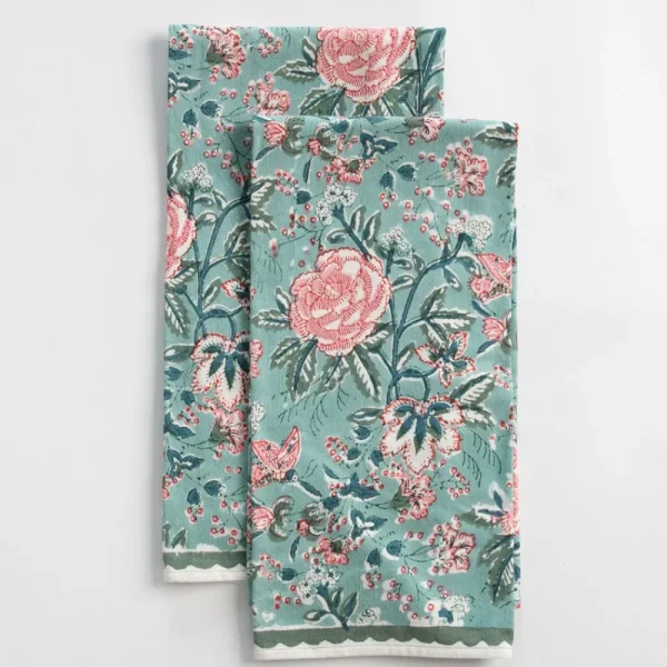 Sale Pomegranate Inc Butterfly Garden Aqua & Rose Tea Towels