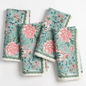 Hot Pomegranate Inc Butterfly Garden Aqua & Rose Napkin | Set of 4