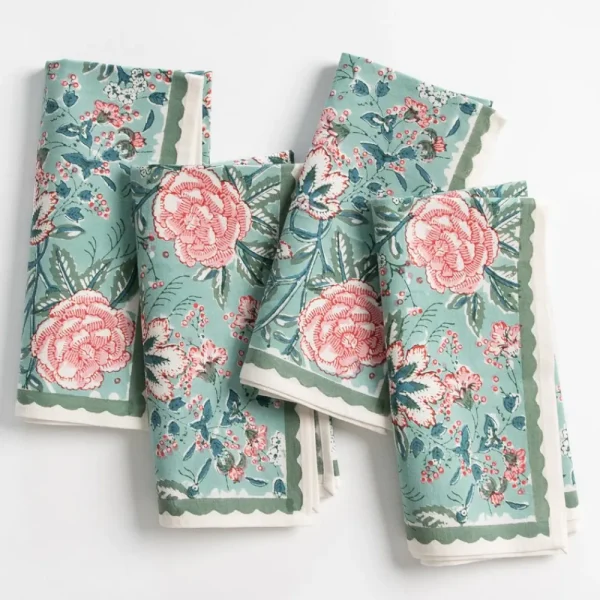 Hot Pomegranate Inc Butterfly Garden Aqua & Rose Napkin | Set of 4