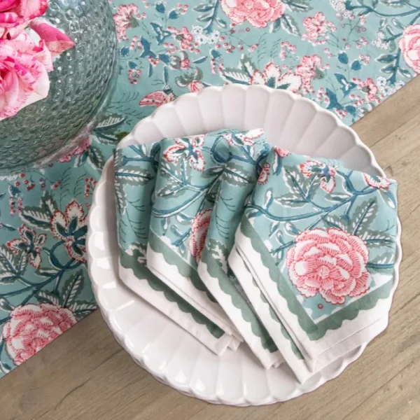 Hot Pomegranate Inc Butterfly Garden Aqua & Rose Napkin | Set of 4