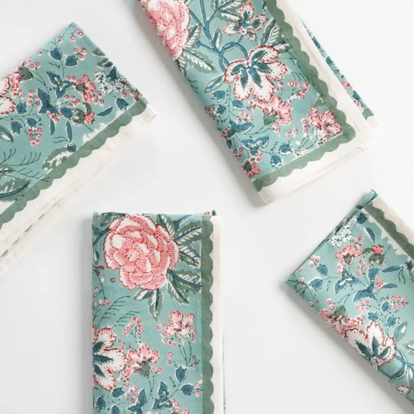 Hot Pomegranate Inc Butterfly Garden Aqua & Rose Napkin | Set of 4