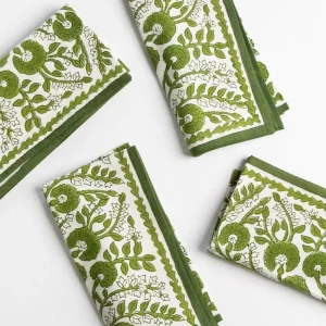 Hot Pomegranate Inc Cactus Flower Lettuce Green Napkin | Set of 4