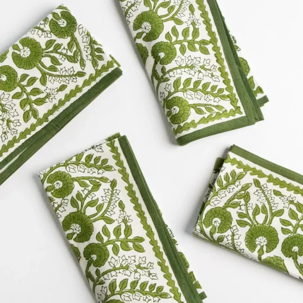 Hot Pomegranate Inc Cactus Flower Lettuce Green Napkin | Set of 4