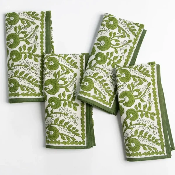 Hot Pomegranate Inc Cactus Flower Lettuce Green Napkin | Set of 4