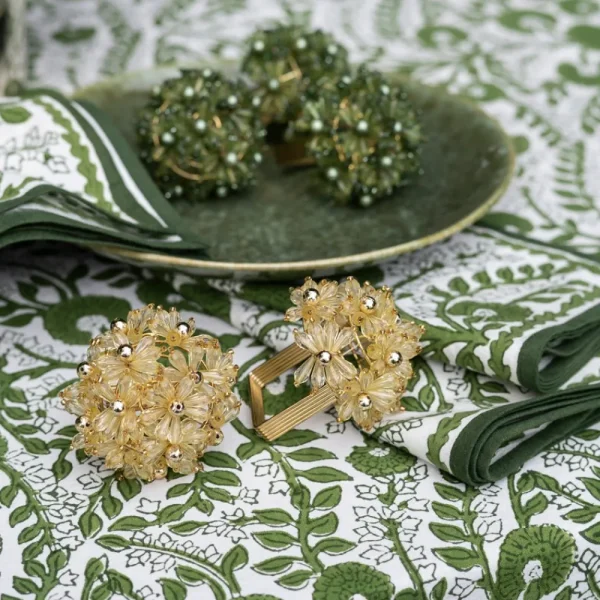 Fashion Pomegranate Inc Champagne Bouquet Beaded Napkin Ring | Set of 4