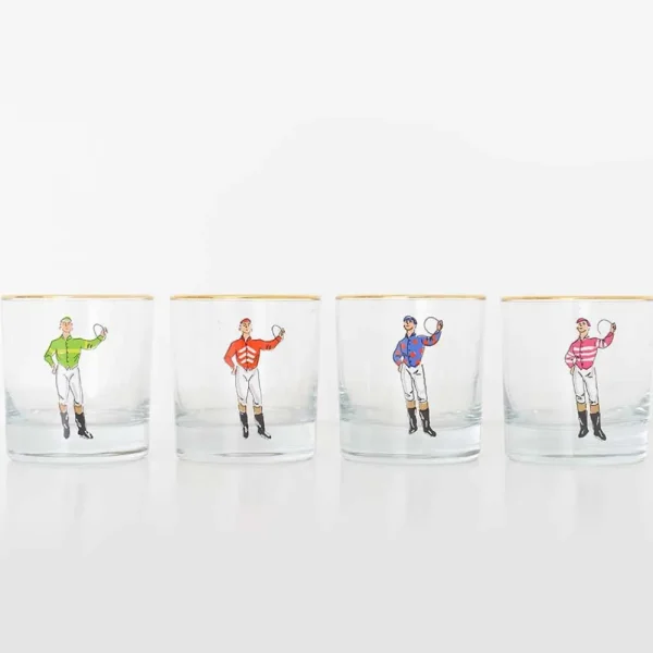 Online Pomegranate Inc Classic Jockey Silks Bourbon Glass Mixed Set of 4
