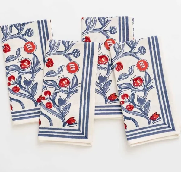 Best Pomegranate Inc Emma Red & Blue Napkin | Set of 4