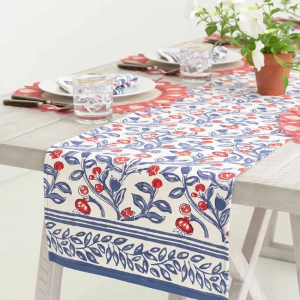 New Pomegranate Inc Emma Red & Blue Table Runner