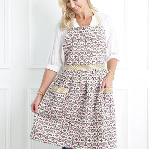 New Pomegranate Inc Fleur de Lis Antique Jade Apron
