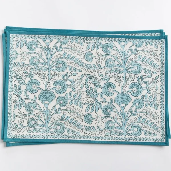 Clearance Pomegranate Inc Floral Trellis Aqua Placemat | Set of 4