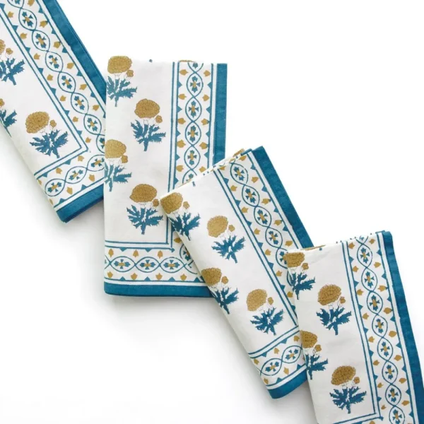 Hot Pomegranate Inc Gaya Teal & Marigold Napkin | Set of 4