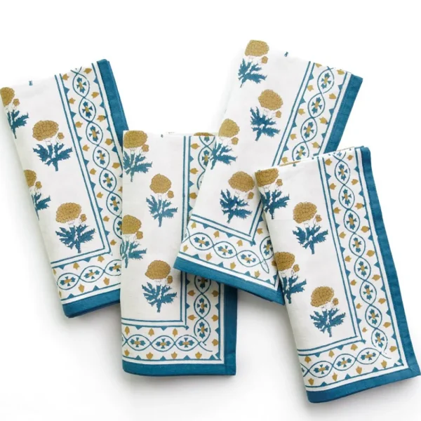 Hot Pomegranate Inc Gaya Teal & Marigold Napkin | Set of 4