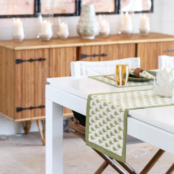 Online Pomegranate Inc Geo Feather Moss Table Runner