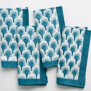 Hot Pomegranate Inc Geo Feather Teal Napkin | Set of 4