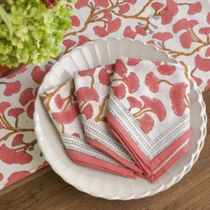 Hot Pomegranate Inc Ginkgo Coral Napkin | Set of 4