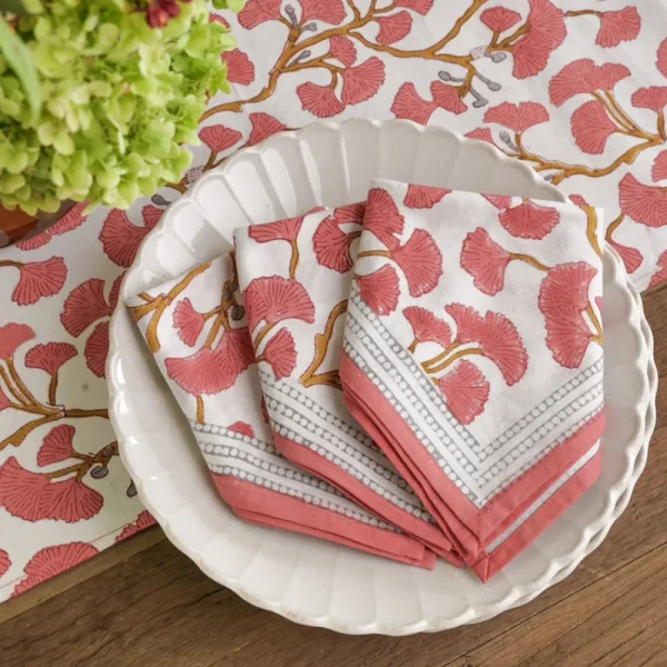 Hot Pomegranate Inc Ginkgo Coral Napkin | Set of 4
