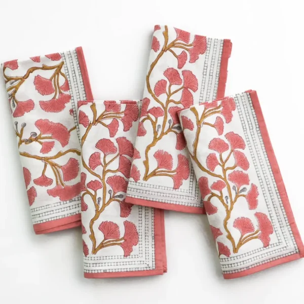 Hot Pomegranate Inc Ginkgo Coral Napkin | Set of 4