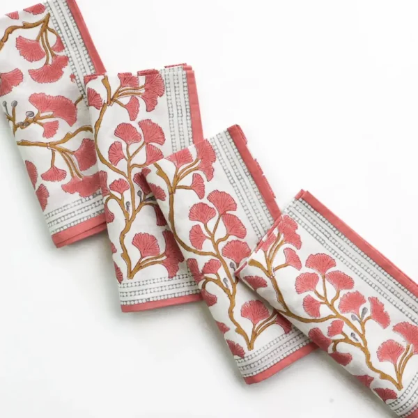 Hot Pomegranate Inc Ginkgo Coral Napkin | Set of 4