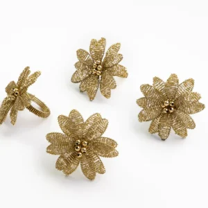 Online Pomegranate Inc Gold Flower Beaded Napkin Ring | Set of 4