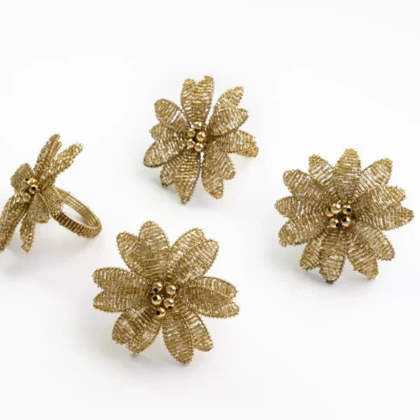 Online Pomegranate Inc Gold Flower Beaded Napkin Ring | Set of 4