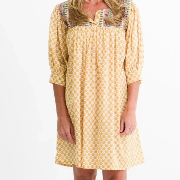 Hot Pomegranate Inc Golden Buti Split Neck Shift Dress