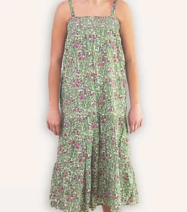 Clearance Pomegranate Inc Green & Pink Bird Long Babydoll Dress