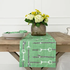 Sale Pomegranate Inc Green Linen Snaffle & Buckle Table Runner
