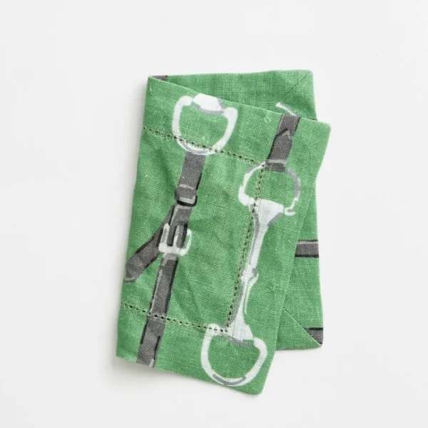 Outlet Pomegranate Inc Green Linen Snaffle & Buckle Cocktail Napkin | Set of 4