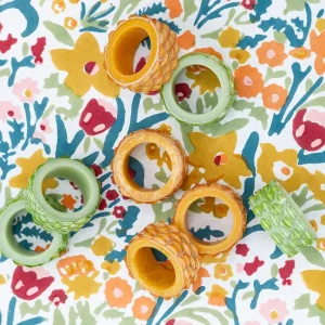 Hot Pomegranate Inc Green Round Resin Beaded Napkin Ring | Set of 4