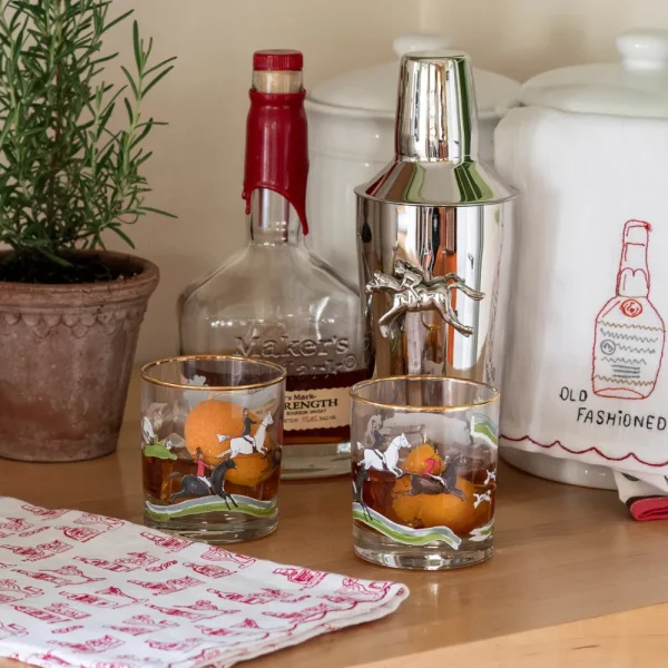 Outlet Pomegranate Inc Hunt Scene Bourbon Glass | Set of 4
