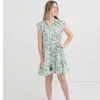 Clearance Pomegranate Inc Mila Floral Emerald Cap Sleeve Flounce Dress