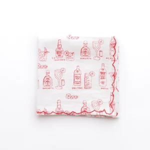 Hot Pomegranate Inc Mixed Drink Printed Linen Cocktail Napkins | Set of 6