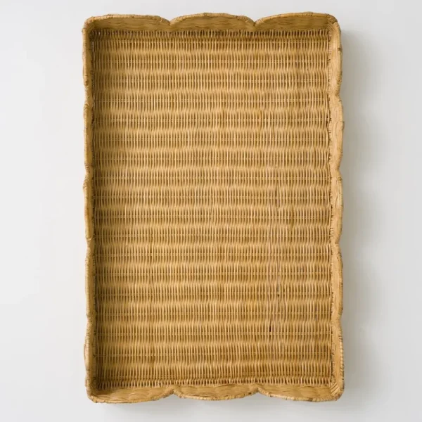 Hot Pomegranate Inc Natural Wicker Scalloped Rectangle Tray