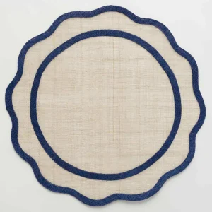 Discount Pomegranate Inc Navy Blue Scalloped Edge Natural Fiber Round Placemats