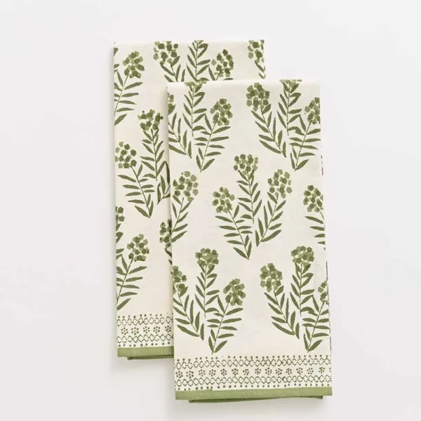 Hot Pomegranate Inc Phlox Green Tea Towels | Set of 2