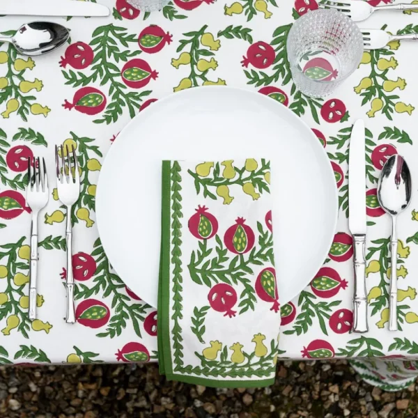 New Pomegranate Inc Pom Bells Basil & Magenta Napkin