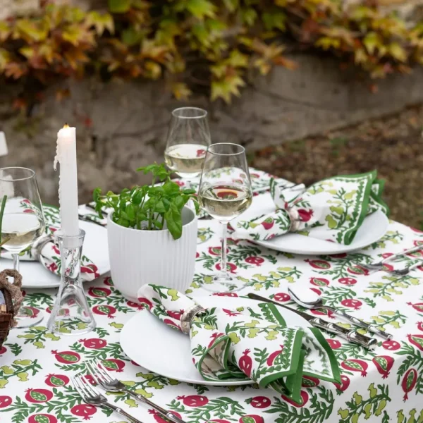 New Pomegranate Inc Pom Bells Basil & Magenta Napkin