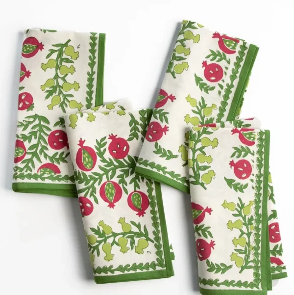 New Pomegranate Inc Pom Bells Basil & Magenta Napkin