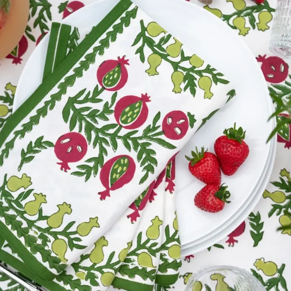 New Pomegranate Inc Pom Bells Basil & Magenta Napkin