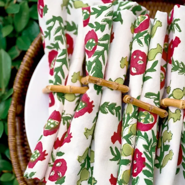 New Pomegranate Inc Pom Bells Basil & Magenta Napkin