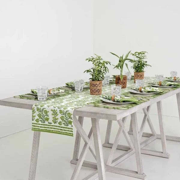 Online Pomegranate Inc Pom Bells Green Table Runner