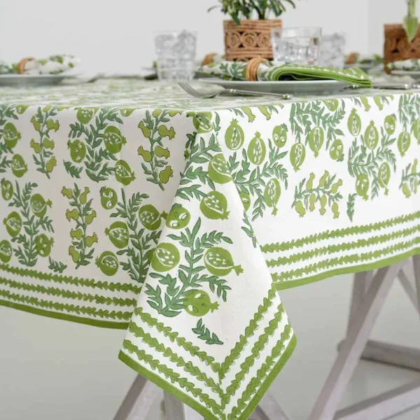 Hot Pomegranate Inc Pom Bells Green Tablecloth