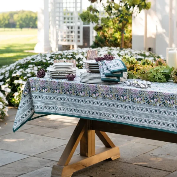 Outlet Pomegranate Inc Pomegranate Garden Teal & Lilac Tablecloth