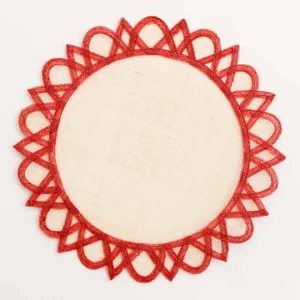 Best Pomegranate Inc Red Bordered Round Woven Easy Care Placemats