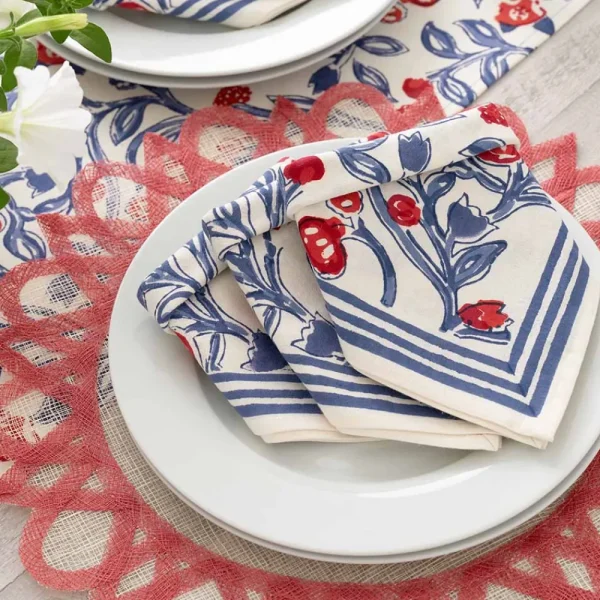 Best Pomegranate Inc Red Bordered Round Woven Easy Care Placemats